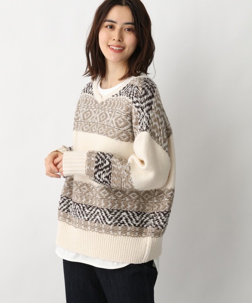LEPSIM（レプシィム）の「3ゲージジャガードアミガラプルオーバー　257609（ニット/セーター・レディース・ブラック/ブラウン・FREE）」の2枚目の写真