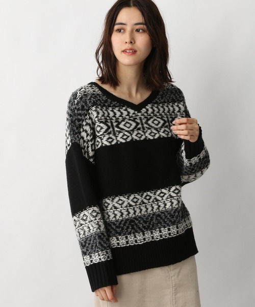 LEPSIM（レプシィム）の「3ゲージジャガードアミガラプルオーバー　257609（ニット/セーター・レディース・ブラック/ブラウン・FREE）」の4枚目の写真