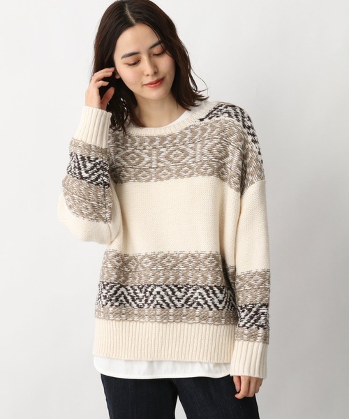 LEPSIM（レプシィム）の「3ゲージジャガードアミガラプルオーバー　257609（ニット/セーター・レディース・ブラック/ブラウン・FREE）」の6枚目の写真