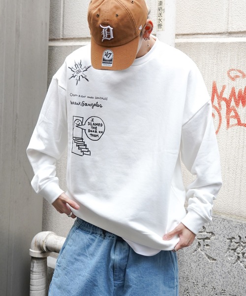 VENCEEXCHANGE(ヴァンスエクスチェンジ)の「Mark Gonzales マークゴンザレス 裏毛クルーネックスウェット ストリートカジュアル/GONZ/オーバーサイズ/ビッグシルエット(スウェット・メンズ・ホワイト/ブラック・M)」の5枚目の写真