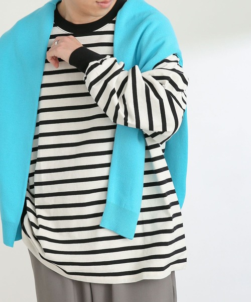 SENSE OF PLACE by URBAN RESEARCH（センスオブプレイスバイアーバンリサーチ）の「ボーダーエクストラルーズロンTシャツ（Tシャツ/カットソー・メンズ・ブラック/ネイビー/グリーン・MEDIUM/LARGE）」の2枚目の写真