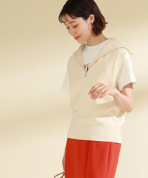 Ray BEAMS（レイビームス）の「Ray BEAMS / ビッグ カラー ハーフ ジップ ベスト（ベスト・レディース・イエロー/ロイヤルブルー/ナチュラル・ONE SIZE）」の5枚目の写真