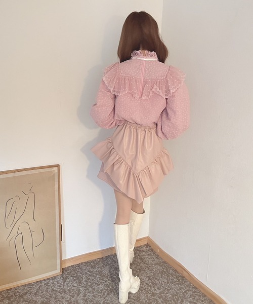 Swankiss(スワンキス)の「SX leather frill S/K(スカート・レディース・ピンク/ホワイト/ブラック・FREE)」の9枚目の写真