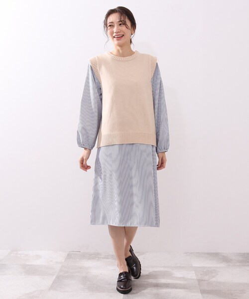 DRESKIP(ドレスキップ)の「◆【2点セット】ニットベスト×チュニックシャツワンピース(ワンピース・レディース・ブラック/グリーン/サンドベージュ・02/03)」の4枚目の写真