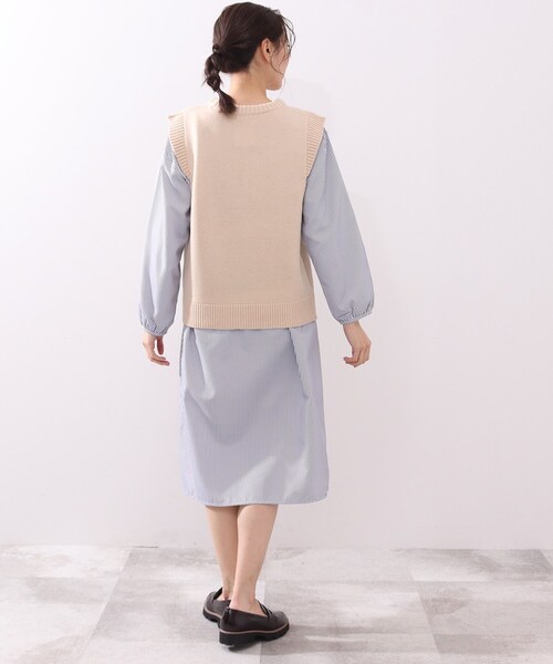 DRESKIP(ドレスキップ)の「◆【2点セット】ニットベスト×チュニックシャツワンピース(ワンピース・レディース・ブラック/グリーン/サンドベージュ・02/03)」の6枚目の写真