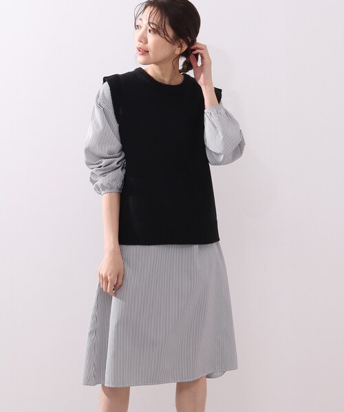 DRESKIP(ドレスキップ)の「◆【2点セット】ニットベスト×チュニックシャツワンピース(ワンピース・レディース・ブラック/グリーン/サンドベージュ・02/03)」の14枚目の写真