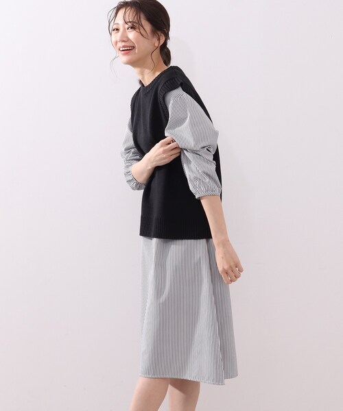 DRESKIP(ドレスキップ)の「◆【2点セット】ニットベスト×チュニックシャツワンピース(ワンピース・レディース・ブラック/グリーン/サンドベージュ・02/03)」の15枚目の写真