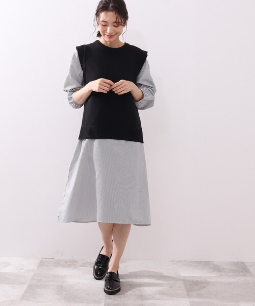 DRESKIP(ドレスキップ)の「◆【2点セット】ニットベスト×チュニックシャツワンピース(ワンピース・レディース・ブラック/グリーン/サンドベージュ・02/03)」の18枚目の写真