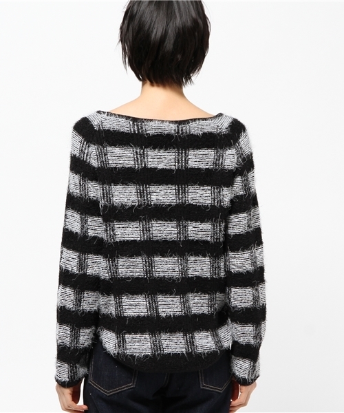 OUTLET（アウトレット）の「【CAPRICIEUX LE'MAGE】フェザーヤーンチェックプルオーバー（ニット/セーター・レディース・ブラック/ネイビー・FREE）」の5枚目の写真