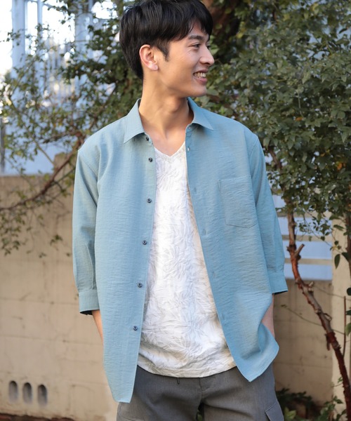 UNION STATION（ユニオンステーション）の「【セットアップ対応】【AIR LIGHT -Flux version-】七分袖レギュラーカラーシャツ（シャツ/ブラウス・メンズ・ベージュ/グレイッシュベージュ/ライトブルー/レッド/ネイビー・LL/L/M）」の3枚目の写真