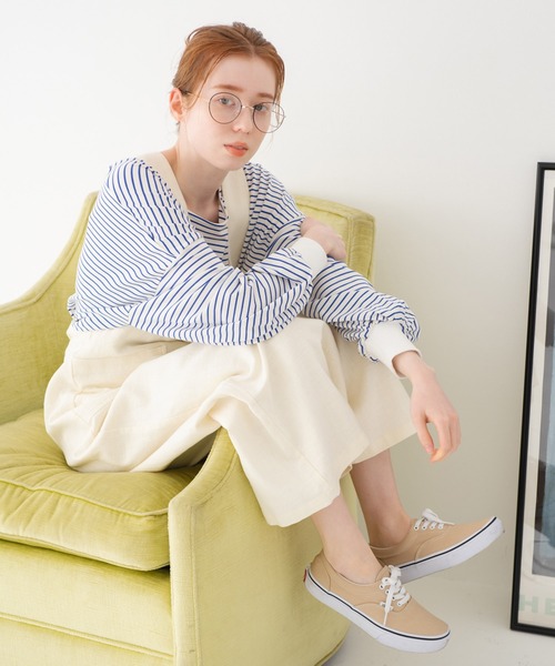 Crisp（クリスプ）の「ボリュームスリーブボーダーTシャツ（Tシャツ/カットソー・レディース・ブラウン/ピンク/ブルー・FREE）」の6枚目の写真