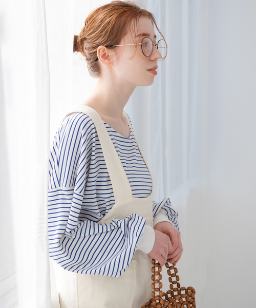 Crisp（クリスプ）の「ボリュームスリーブボーダーTシャツ（Tシャツ/カットソー・レディース・ブラウン/ピンク/ブルー・FREE）」の9枚目の写真