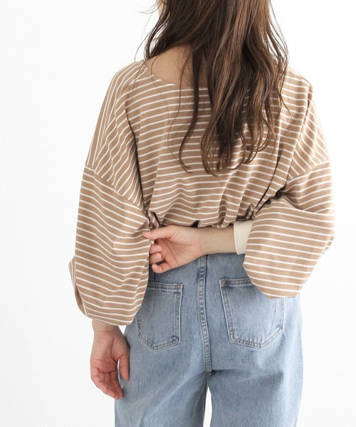 Crisp（クリスプ）の「ボリュームスリーブボーダーTシャツ（Tシャツ/カットソー・レディース・ブラウン/ピンク/ブルー・FREE）」の16枚目の写真