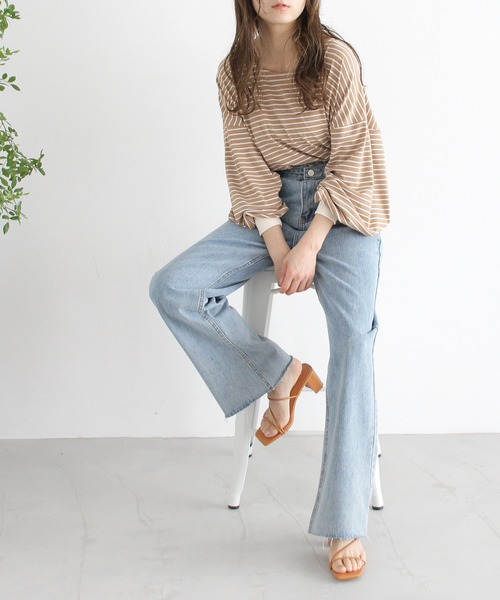 Crisp（クリスプ）の「ボリュームスリーブボーダーTシャツ（Tシャツ/カットソー・レディース・ブラウン/ピンク/ブルー・FREE）」の17枚目の写真