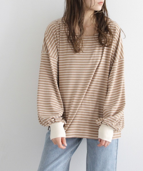 Crisp（クリスプ）の「ボリュームスリーブボーダーTシャツ（Tシャツ/カットソー・レディース・ブラウン/ピンク/ブルー・FREE）」の19枚目の写真