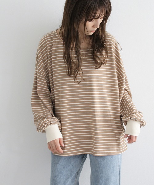 Crisp（クリスプ）の「ボリュームスリーブボーダーTシャツ（Tシャツ/カットソー・レディース・ブラウン/ピンク/ブルー・FREE）」の20枚目の写真