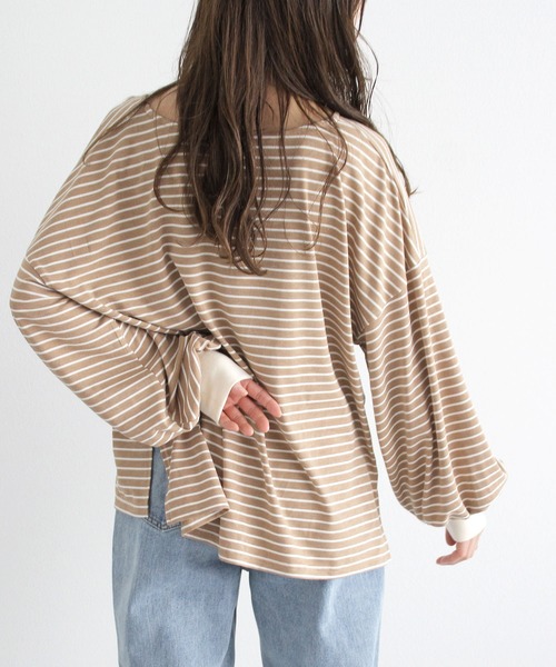 Crisp（クリスプ）の「ボリュームスリーブボーダーTシャツ（Tシャツ/カットソー・レディース・ブラウン/ピンク/ブルー・FREE）」の21枚目の写真