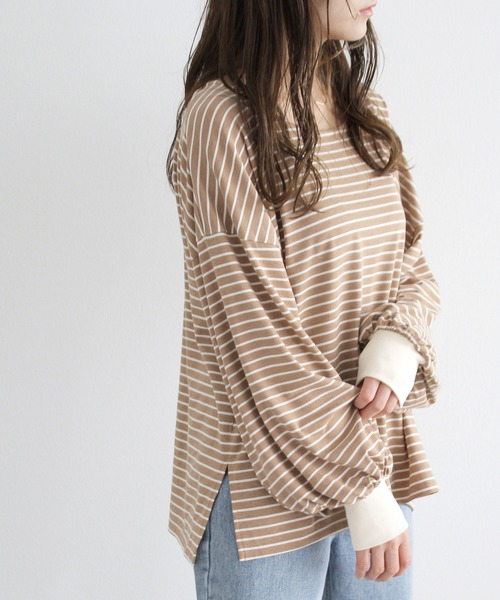 Crisp（クリスプ）の「ボリュームスリーブボーダーTシャツ（Tシャツ/カットソー・レディース・ブラウン/ピンク/ブルー・FREE）」の22枚目の写真