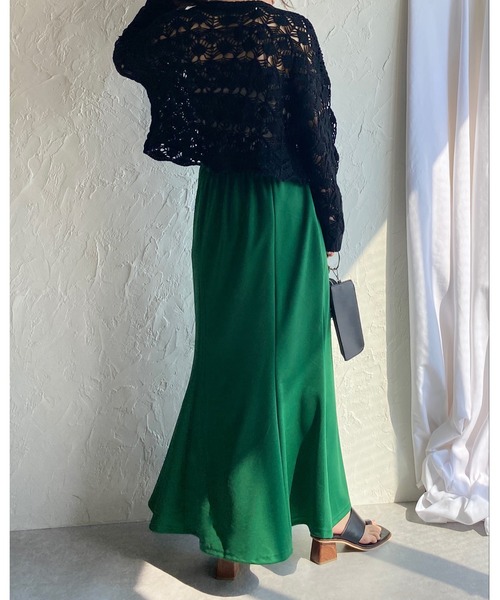 She's Closet(シーズクローゼット)の「ハイウエスト縦切り替え裾フレアロングポンチマーメイドスカート(スカート・レディース・ブラック/ブルー/グリーン/アイボリー/グレイッシュベージュ・FREE)」の19枚目の写真
