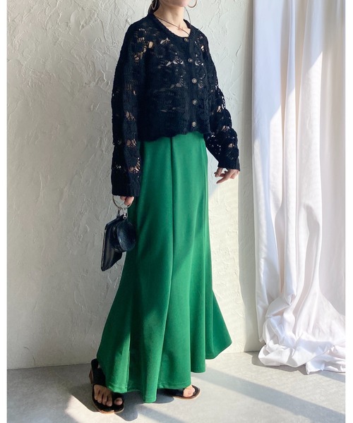 She's Closet(シーズクローゼット)の「ハイウエスト縦切り替え裾フレアロングポンチマーメイドスカート(スカート・レディース・ブラック/ブルー/グリーン/アイボリー/グレイッシュベージュ・FREE)」の9枚目の写真