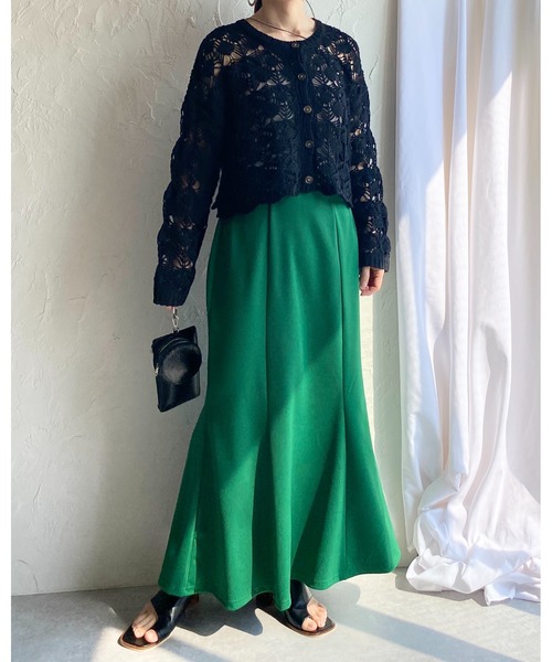 She's Closet(シーズクローゼット)の「ハイウエスト縦切り替え裾フレアロングポンチマーメイドスカート(スカート・レディース・ブラック/ブルー/グリーン/アイボリー/グレイッシュベージュ・FREE)」の13枚目の写真