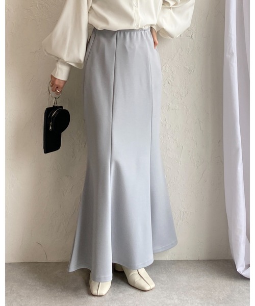 She's Closet(シーズクローゼット)の「ハイウエスト縦切り替え裾フレアロングポンチマーメイドスカート(スカート・レディース・ブラック/ブルー/グリーン/アイボリー/グレイッシュベージュ・FREE)」の15枚目の写真