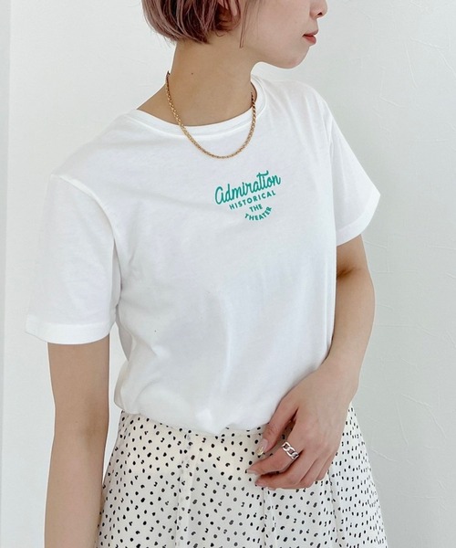 mysty woman(ミスティウーマン)の「コンパクトミニロゴTシャツ 275117(Tシャツ/カットソー・レディース・ブラック/ベージュ/オフホワイト・FREE)」の1枚目の写真
