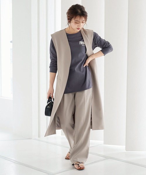 KOBE LETTUCE（コウベレタス）の「サイドスリットロングジレベスト（ベスト・レディース・ブラック/ブルー/グレイッシュベージュ/モカ・FREE）」の8枚目の写真