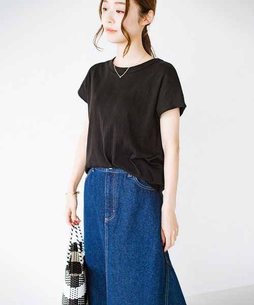 haco!(ハコ)の「Tシャツ苦手派の大人でも着やすい!便利なちょい袖ランダムテレコトップス by que made me(Tシャツ/カットソー・レディース・ブラック/オフホワイト/グリーン・SMALL/MEDIUM/LARGE/X-LARGE)」の14枚目の写真