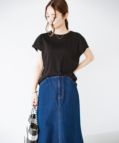 haco!(ハコ)の「Tシャツ苦手派の大人でも着やすい!便利なちょい袖ランダムテレコトップス by que made me(Tシャツ/カットソー・レディース・ブラック/オフホワイト/グリーン・SMALL/MEDIUM/LARGE/X-LARGE)」の15枚目の写真