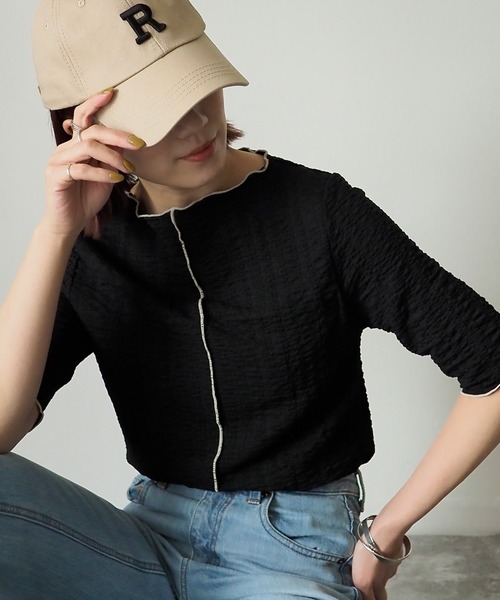 Riberry（リベリー）の「ボートネック配色メローT（Tシャツ/カットソー・レディース・ブラック/オフホワイト・MEDIUM）」の2枚目の写真