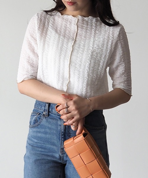 Riberry（リベリー）の「ボートネック配色メローT（Tシャツ/カットソー・レディース・ブラック/オフホワイト・MEDIUM）」の4枚目の写真