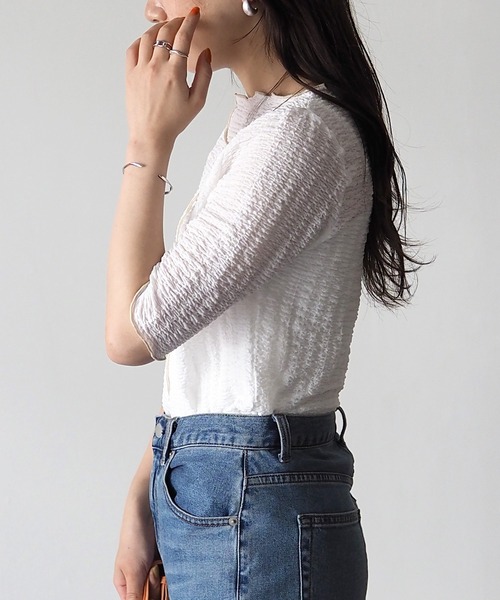 Riberry（リベリー）の「ボートネック配色メローT（Tシャツ/カットソー・レディース・ブラック/オフホワイト・MEDIUM）」の5枚目の写真