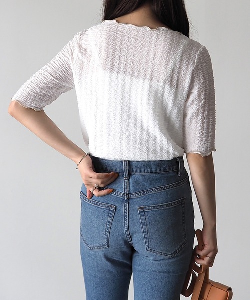 Riberry（リベリー）の「ボートネック配色メローT（Tシャツ/カットソー・レディース・ブラック/オフホワイト・MEDIUM）」の6枚目の写真