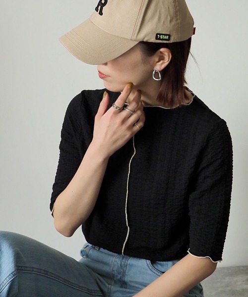 Riberry（リベリー）の「ボートネック配色メローT（Tシャツ/カットソー・レディース・ブラック/オフホワイト・MEDIUM）」の10枚目の写真