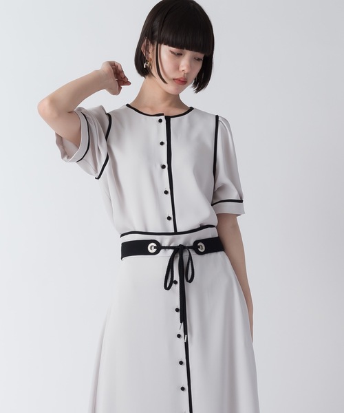 La SRIC（ラスリック）の「La SRIC / バイカラートリミングBL【セットアップ可】（シャツ/ブラウス・レディース・グリーン/グレー系その他・38）」の2枚目の写真