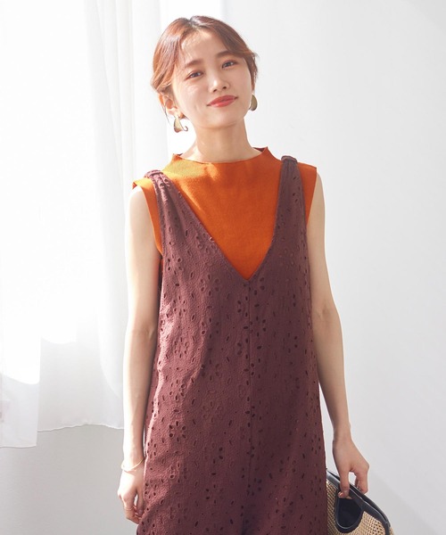 KOBE LETTUCE（コウベレタス）の「モックネックスリーブレスニット（ニット/セーター・レディース・アイボリー/ブルー/ライトグリーン/オレンジ/モカ/ブラック・FREE）」の6枚目の写真