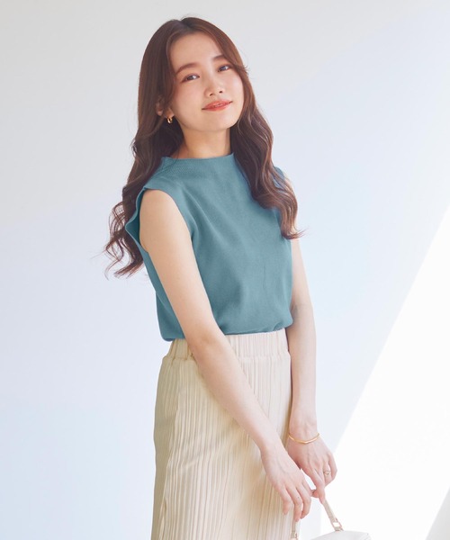 KOBE LETTUCE（コウベレタス）の「モックネックスリーブレスニット（ニット/セーター・レディース・アイボリー/ブルー/ライトグリーン/オレンジ/モカ/ブラック・FREE）」の5枚目の写真