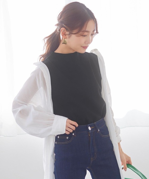 KOBE LETTUCE（コウベレタス）の「モックネックスリーブレスニット（ニット/セーター・レディース・アイボリー/ブルー/ライトグリーン/オレンジ/モカ/ブラック・FREE）」の3枚目の写真