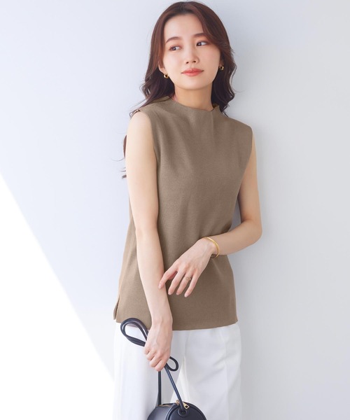 KOBE LETTUCE（コウベレタス）の「モックネックスリーブレスニット（ニット/セーター・レディース・アイボリー/ブルー/ライトグリーン/オレンジ/モカ/ブラック・FREE）」の4枚目の写真