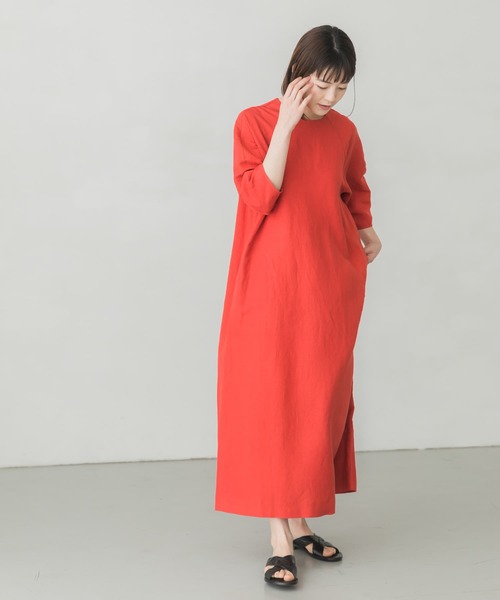 かぐれ（カグレ）の「リネンレーヨンカーブ袖ワンピース（ワンピース