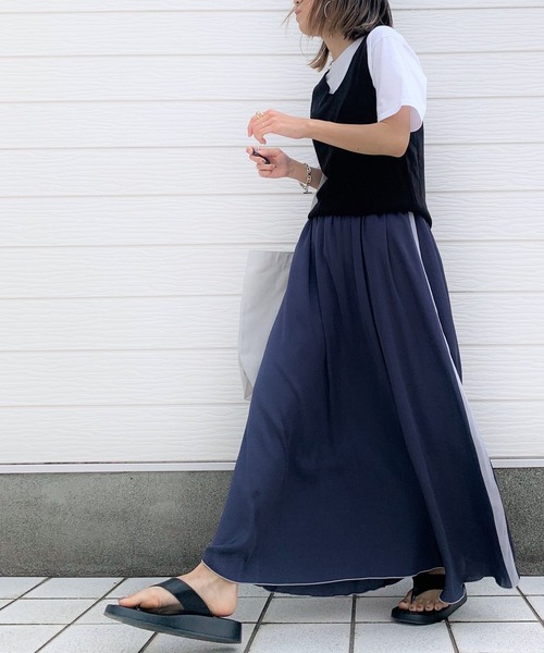 Q（キュー）の「サイドラインマキシスカート（スカート・レディース・チャコールグレー/ライトグレー・MEDIUM）」の8枚目の写真