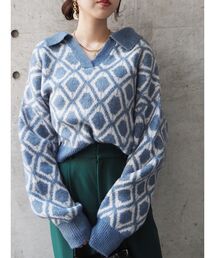 EVRIS | ダイヤモチーフオープンカラーニット(ニット/セーター)