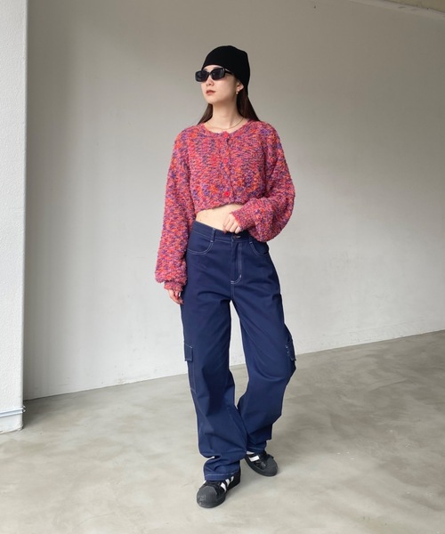 SHAGGIE（シャギー）の「MIXカールヤーンボリュームスリーブクロップカーディガン（カーディガン/ボレロ・レディース・グレー/レッド/イエロー・FREE）」の10枚目の写真