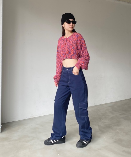 SHAGGIE（シャギー）の「MIXカールヤーンボリュームスリーブクロップカーディガン（カーディガン/ボレロ・レディース・グレー/レッド/イエロー・FREE）」の11枚目の写真