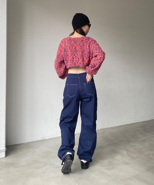 SHAGGIE（シャギー）の「MIXカールヤーンボリュームスリーブクロップカーディガン（カーディガン/ボレロ・レディース・グレー/レッド/イエロー・FREE）」の12枚目の写真