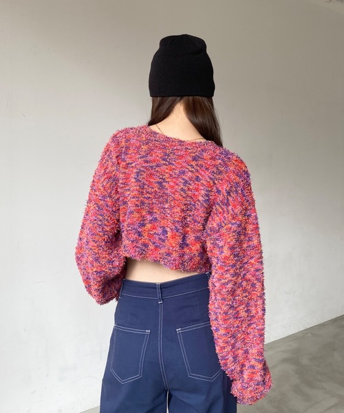 SHAGGIE（シャギー）の「MIXカールヤーンボリュームスリーブクロップカーディガン（カーディガン/ボレロ・レディース・グレー/レッド/イエロー・FREE）」の15枚目の写真