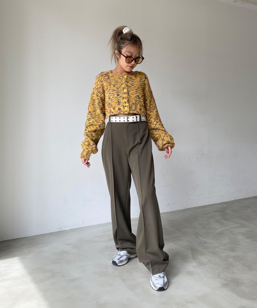 SHAGGIE（シャギー）の「MIXカールヤーンボリュームスリーブクロップカーディガン（カーディガン/ボレロ・レディース・グレー/レッド/イエロー・FREE）」の16枚目の写真