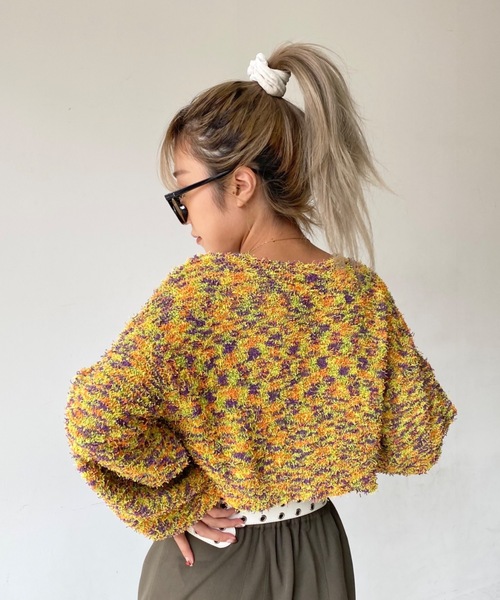 SHAGGIE（シャギー）の「MIXカールヤーンボリュームスリーブクロップカーディガン（カーディガン/ボレロ・レディース・グレー/レッド/イエロー・FREE）」の21枚目の写真