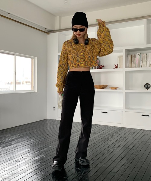 SHAGGIE（シャギー）の「MIXカールヤーンボリュームスリーブクロップカーディガン（カーディガン/ボレロ・レディース・グレー/レッド/イエロー・FREE）」の22枚目の写真